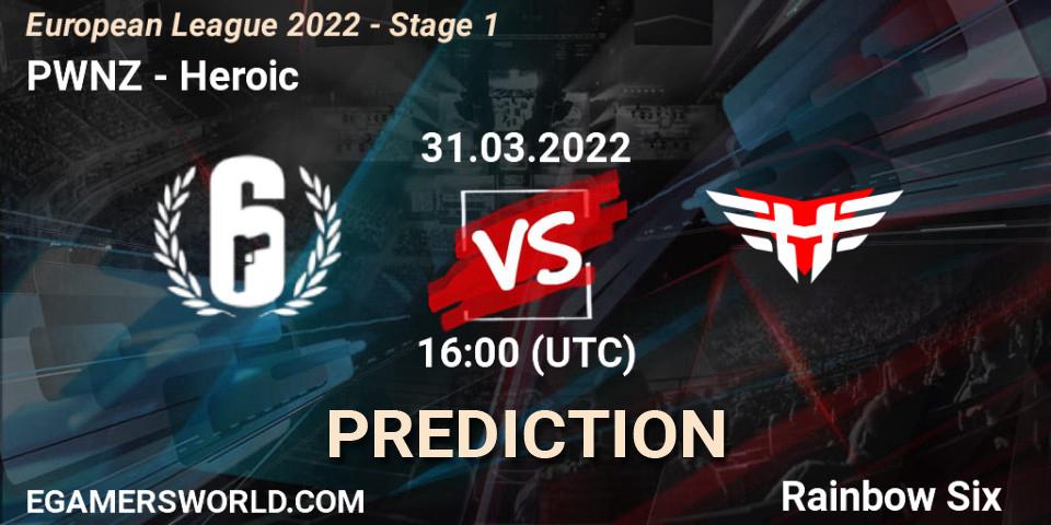 Prognoza PWNZ - Heroic. 31.03.2022 at 16:00, Rainbow Six, European League 2022 - Stage 1