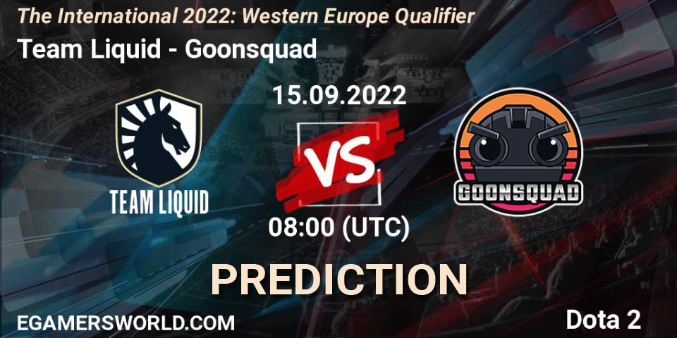 Prognoza Team Liquid - Goonsquad. 15.09.2022 at 08:06, Dota 2, The International 2022: Western Europe Qualifier