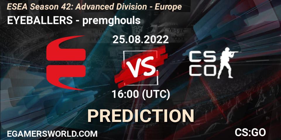 Prognoza EYEBALLERS - premghouls. 08.09.2022 at 14:00, Counter-Strike (CS2), ESEA Season 42: Advanced Division - Europe