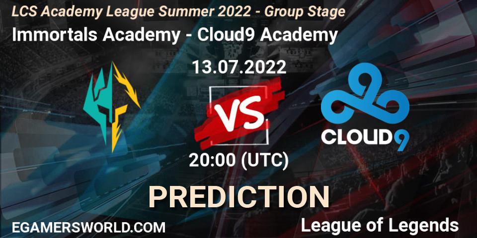 Prognoza Immortals Academy - Cloud9 Academy. 13.07.2022 at 20:00, LoL, LCS Academy League Summer 2022 - Group Stage