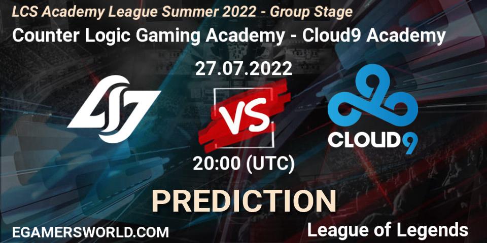 Prognoza Counter Logic Gaming Academy - Cloud9 Academy. 27.07.2022 at 20:00, LoL, LCS Academy League Summer 2022 - Group Stage