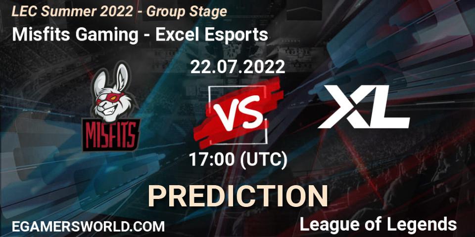 Prognoza Misfits Gaming - Excel Esports. 22.07.2022 at 17:00, LoL, LEC Summer 2022 - Group Stage