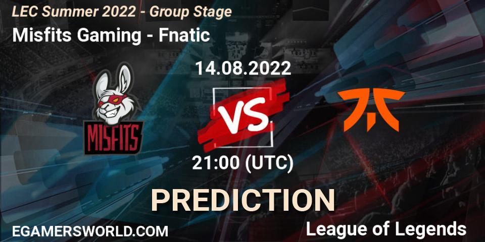 Prognoza Misfits Gaming - Fnatic. 14.08.22, LoL, LEC Summer 2022 - Group Stage