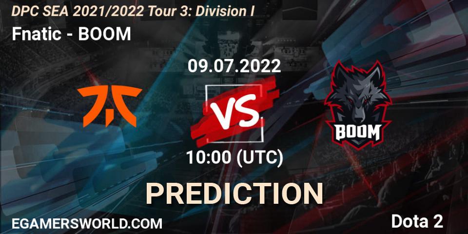 Prognoza Fnatic - BOOM. 09.07.2022 at 10:00, Dota 2, DPC SEA 2021/2022 Tour 3: Division I