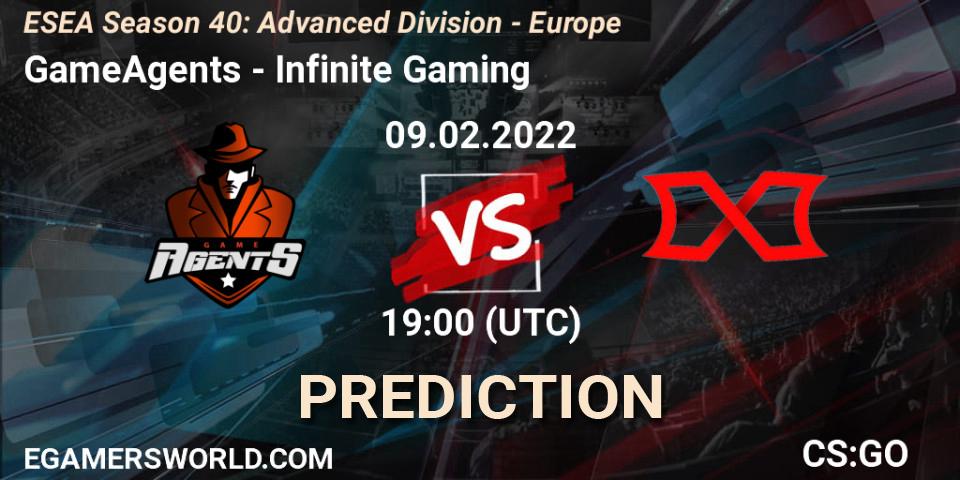 Prognoza GameAgents - Infinite Gaming. 09.02.2022 at 19:00, Counter-Strike (CS2), ESEA Season 40: Advanced Division - Europe