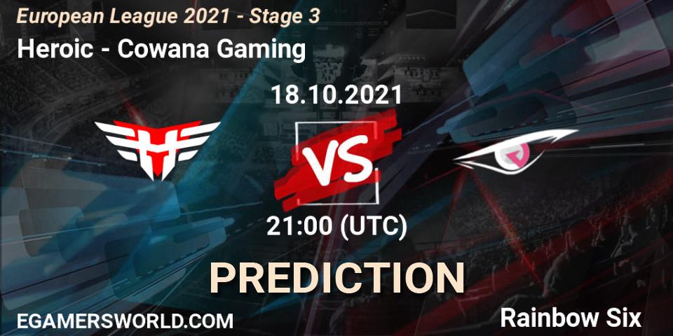 Prognoza Heroic - Cowana Gaming. 21.10.2021 at 13:15, Rainbow Six, European League 2021 - Stage 3