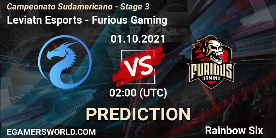 Prognoza Leviatán Esports - Furious Gaming. 01.10.2021 at 02:00, Rainbow Six, Campeonato Sudamericano - Stage 3