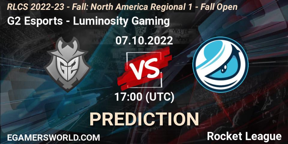 Prognoza G2 Esports - Luminosity Gaming. 07.10.2022 at 17:00, Rocket League, RLCS 2022-23 - Fall: North America Regional 1 - Fall Open