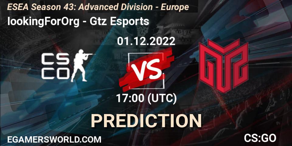 Prognoza IookingForOrg - GTZ Bulls Esports. 01.12.22, CS2 (CS:GO), ESEA Season 43: Advanced Division - Europe