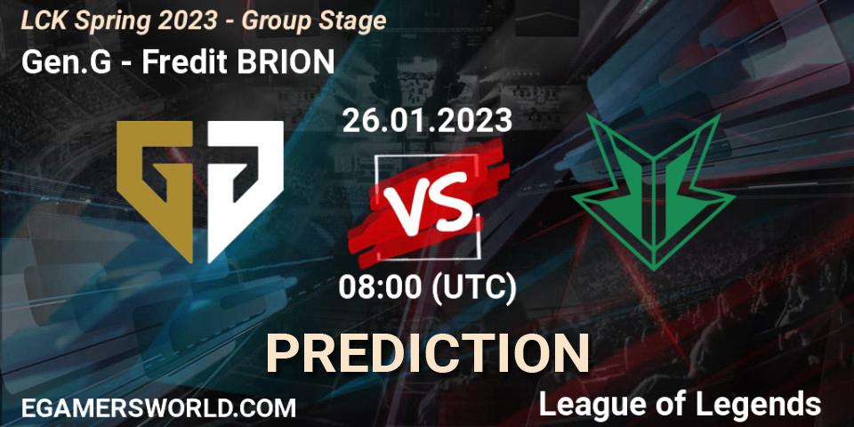 Prognoza Gen.G - Fredit BRION. 26.01.2023 at 08:00, LoL, LCK Spring 2023 - Group Stage