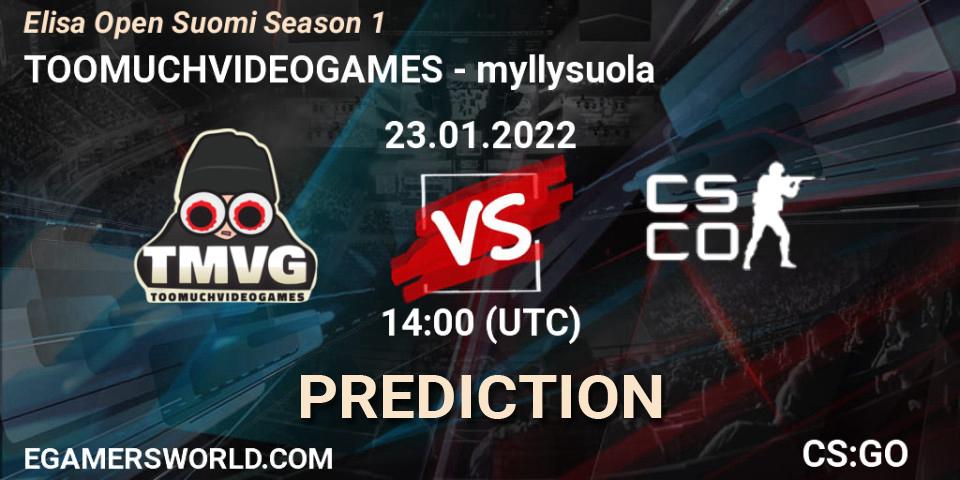 Prognoza TOOMUCHVIDEOGAMES - myllysuola. 23.01.2022 at 14:00, Counter-Strike (CS2), Elisa Open Suomi Season 1