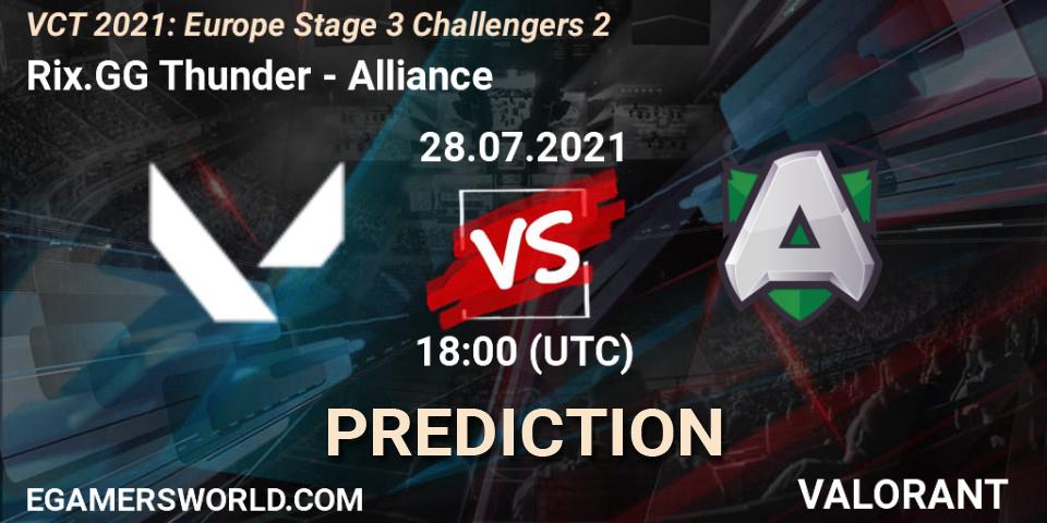 Prognoza Rix.GG Thunder - Alliance. 28.07.2021 at 18:00, VALORANT, VCT 2021: Europe Stage 3 Challengers 2