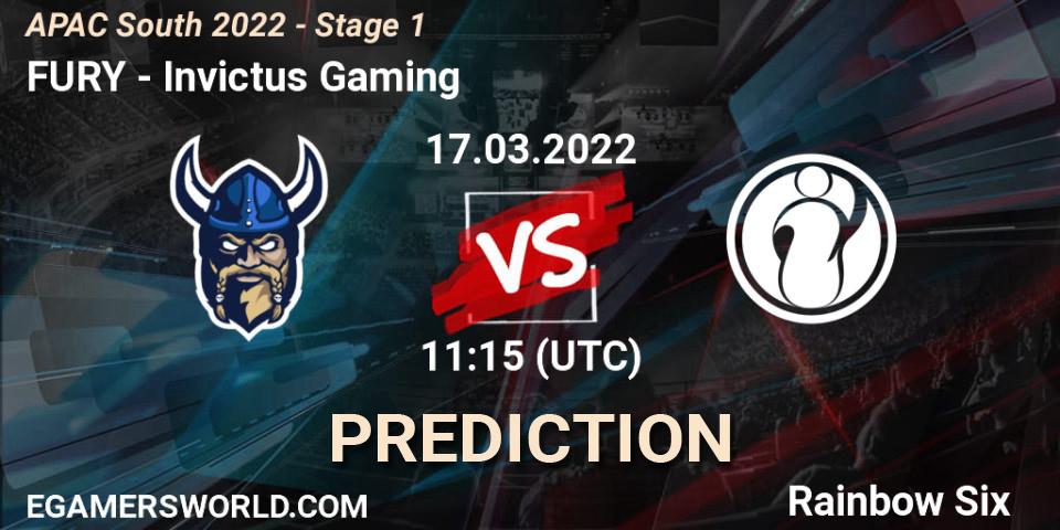 Prognoza FURY - Invictus Gaming. 17.03.2022 at 11:15, Rainbow Six, APAC South 2022 - Stage 1