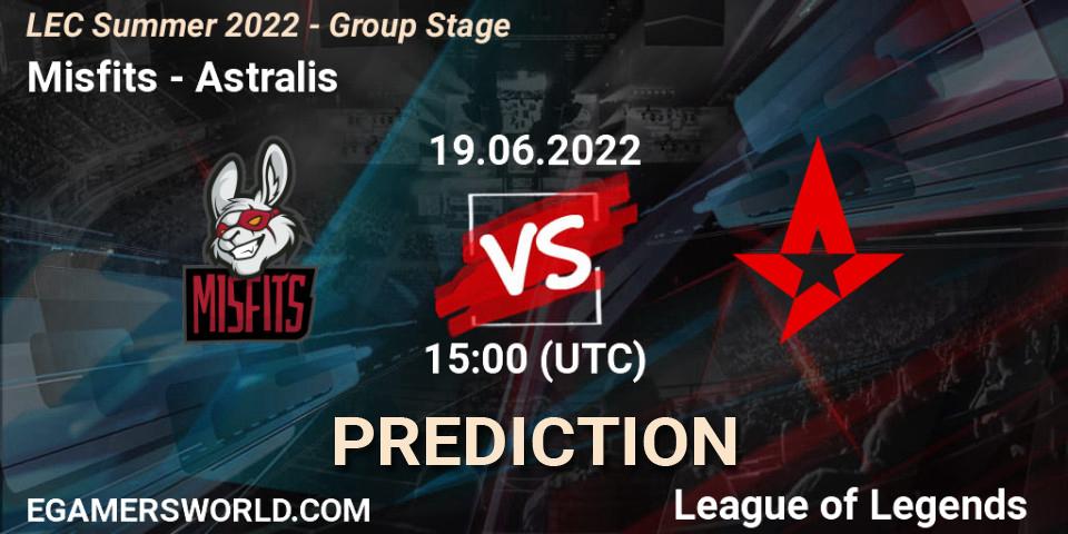 Prognoza Misfits Gaming - Astralis. 19.06.2022 at 15:00, LoL, LEC Summer 2022 - Group Stage