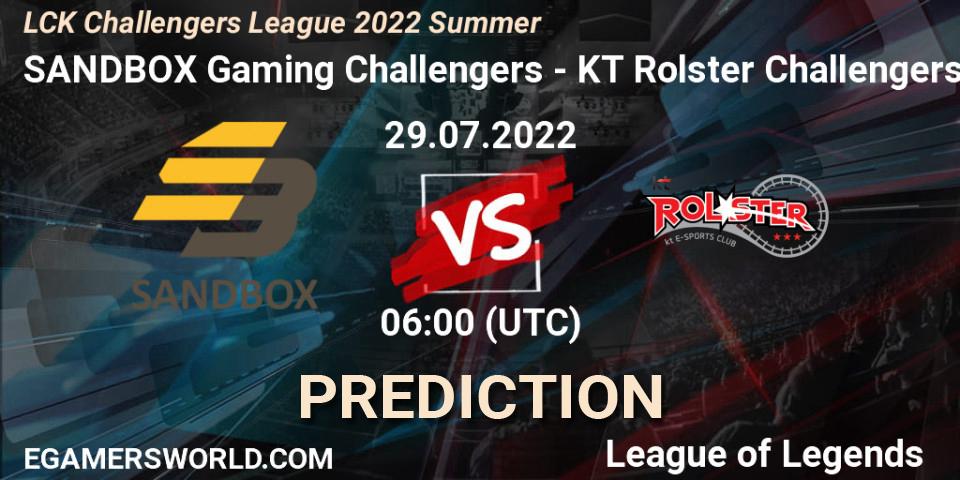 Prognoza SANDBOX Gaming Challengers - KT Rolster Challengers. 29.07.2022 at 06:00, LoL, LCK Challengers League 2022 Summer