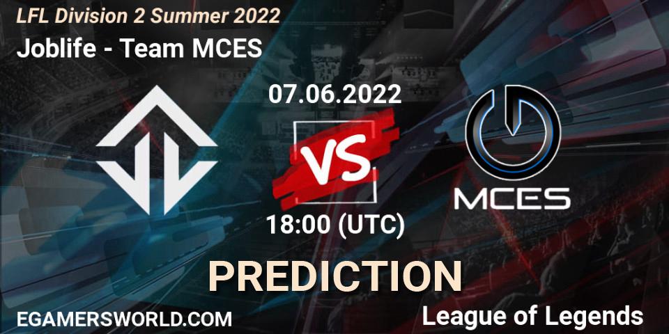 Prognoza Joblife - Team MCES. 07.06.2022 at 16:00, LoL, LFL Division 2 Summer 2022
