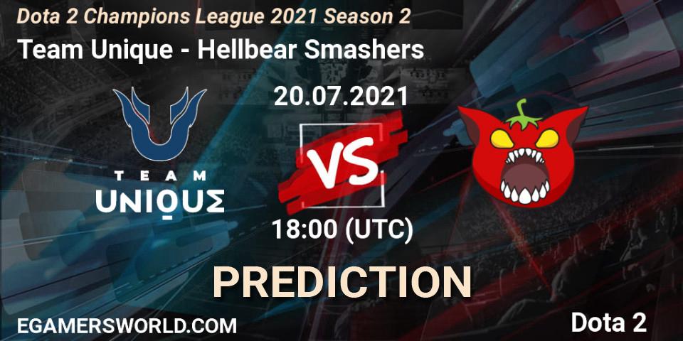 Prognoza Team Unique - Hellbear Smashers. 20.07.2021 at 18:00, Dota 2, Dota 2 Champions League 2021 Season 2