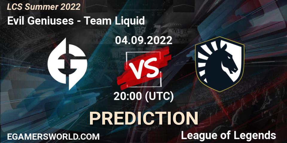 Prognoza Evil Geniuses - Team Liquid. 04.09.2022 at 20:00, LoL, LCS Summer 2022