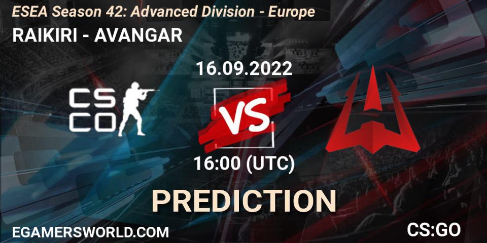 Prognoza RAIKIRI - AVANGAR. 16.09.2022 at 16:00, Counter-Strike (CS2), ESEA Season 42: Advanced Division - Europe