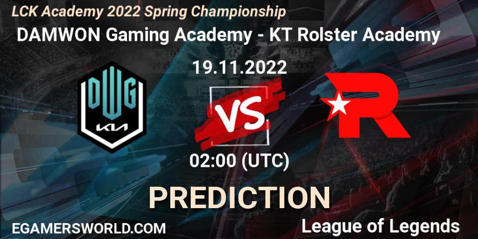 Prognoza DAMWON Gaming Academy - KT Rolster Academy. 19.11.2022 at 02:30, LoL, LCK Academy 2022 Spring Championship