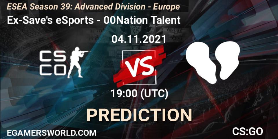 Prognoza Ex-Save's eSports - 00Nation Talent. 04.11.2021 at 19:00, Counter-Strike (CS2), ESEA Season 39: Advanced Division - Europe