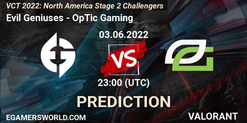 Prognoza Evil Geniuses - OpTic Gaming. 04.06.2022 at 00:00, VALORANT, VCT 2022: North America Stage 2 Challengers