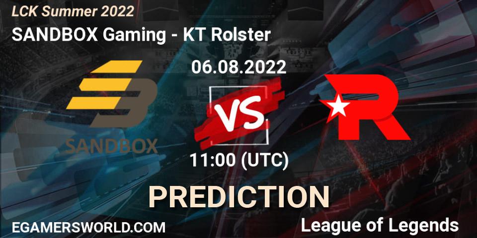 Prognoza SANDBOX Gaming - KT Rolster. 06.08.2022 at 11:25, LoL, LCK Summer 2022