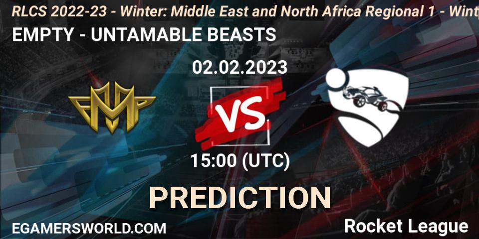 Prognoza EMPTY - UNTAMABLE BEASTS. 02.02.2023 at 15:00, Rocket League, RLCS 2022-23 - Winter: Middle East and North Africa Regional 1 - Winter Open
