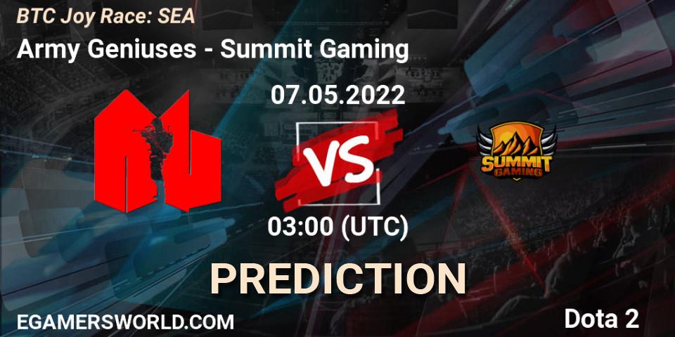 Prognoza Army Geniuses - Summit Gaming. 07.05.2022 at 03:05, Dota 2, BTC Joy Race: SEA