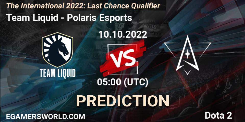 Prognoza Team Liquid - Polaris Esports. 10.10.2022 at 05:37, Dota 2, The International 2022: Last Chance Qualifier