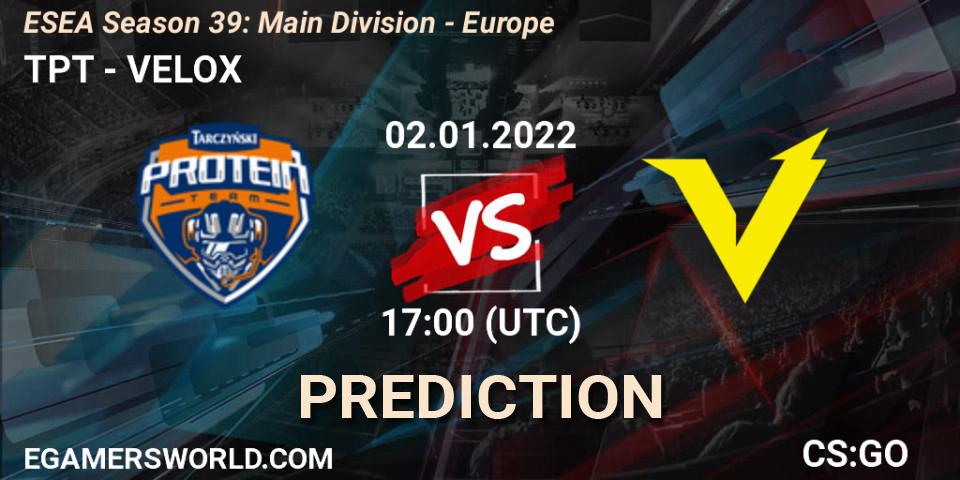 Prognoza Tarczyński Protein Team - VELOX. 02.01.2022 at 17:00, Counter-Strike (CS2), ESEA Season 39: Main Division - Europe