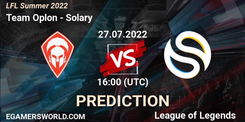 Prognoza Team Oplon - Solary. 27.07.2022 at 16:00, LoL, LFL Summer 2022