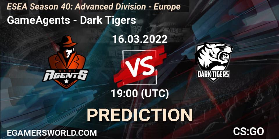 Prognoza GameAgents - Dark Tigers. 16.03.2022 at 19:00, Counter-Strike (CS2), ESEA Season 40: Advanced Division - Europe