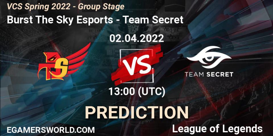 Prognoza Burst The Sky Esports - Team Secret. 02.04.2022 at 13:00, LoL, VCS Spring 2022 - Group Stage 