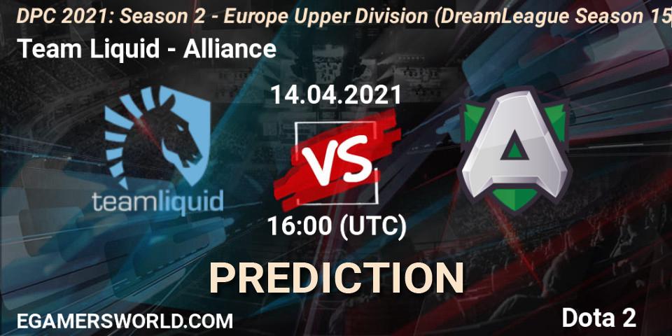 Prognoza Team Liquid - Alliance. 14.04.2021 at 15:56, Dota 2, DPC 2021: Season 2 - Europe Upper Division (DreamLeague Season 15)