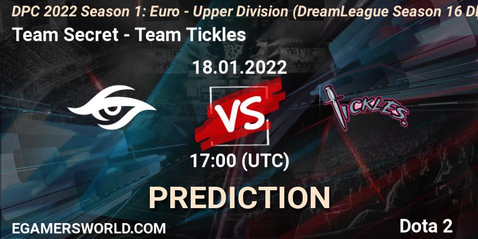 Prognoza Team Secret - Team Tickles. 18.01.2022 at 17:33, Dota 2, DPC 2022 Season 1: Euro - Upper Division (DreamLeague Season 16 DPC WEU)