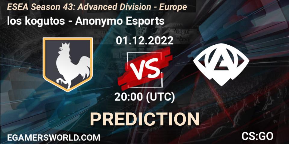 Prognoza los kogutos - Anonymo Esports. 01.12.2022 at 20:00, Counter-Strike (CS2), ESEA Season 43: Advanced Division - Europe