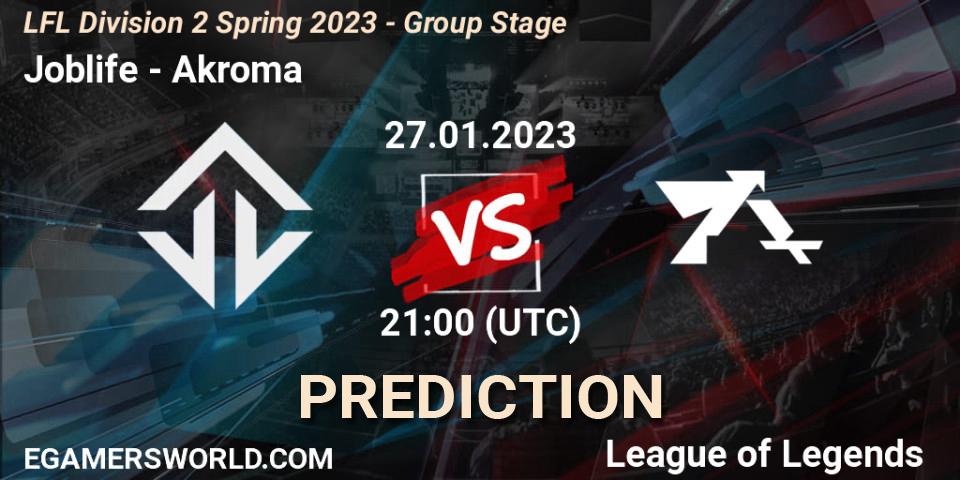 Prognoza Joblife - Akroma. 27.01.2023 at 21:00, LoL, LFL Division 2 Spring 2023 - Group Stage