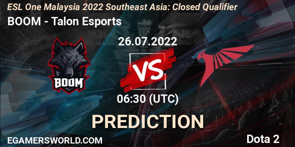 Prognoza BOOM - Talon Esports. 26.07.2022 at 07:05, Dota 2, ESL One Malaysia 2022 Southeast Asia: Closed Qualifier
