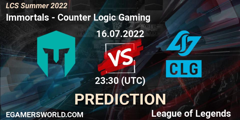 Prognoza Immortals - Counter Logic Gaming. 16.07.2022 at 23:30, LoL, LCS Summer 2022