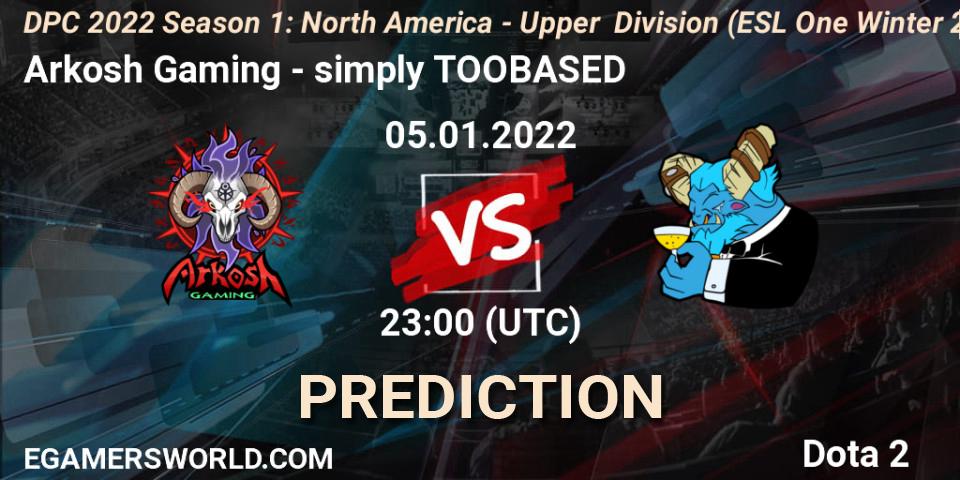 Prognoza Arkosh Gaming - simply TOOBASED. 06.01.2022 at 00:13, Dota 2, DPC 2022 Season 1: North America - Upper Division (ESL One Winter 2021)