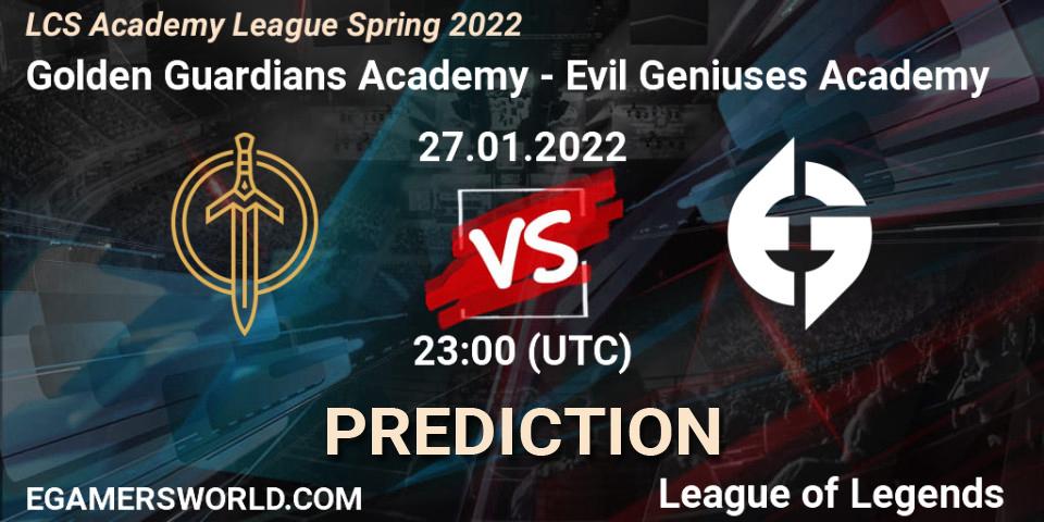 Prognoza Golden Guardians Academy - Evil Geniuses Academy. 27.01.2022 at 23:00, LoL, LCS Academy League Spring 2022