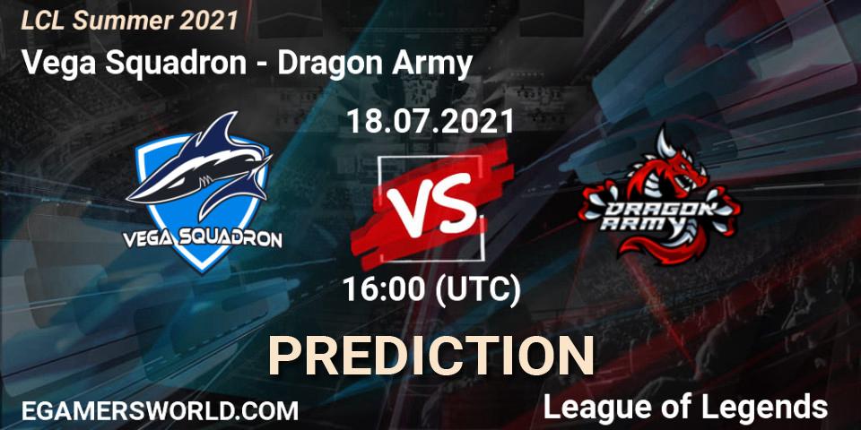 Prognoza Vega Squadron - Dragon Army. 18.07.2021 at 16:00, LoL, LCL Summer 2021