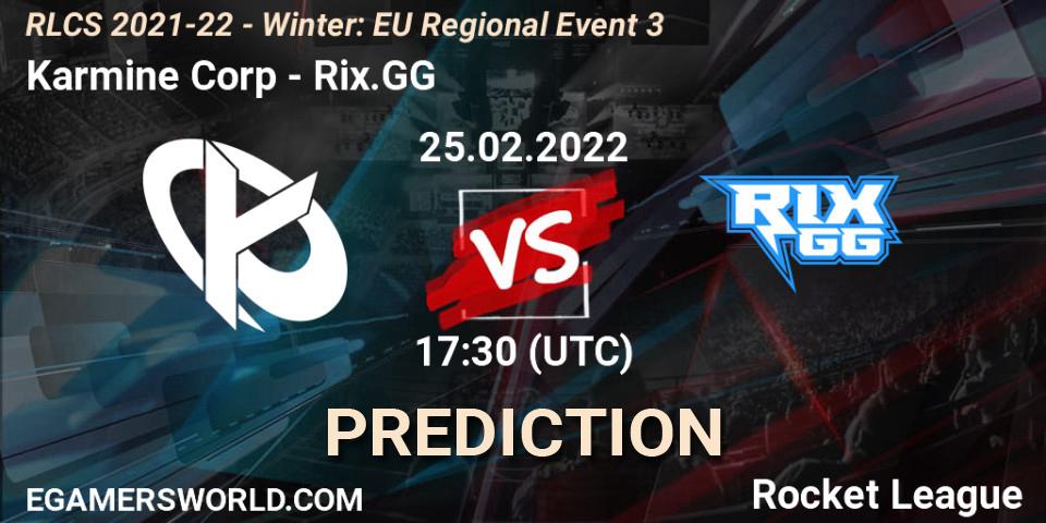 Prognoza Karmine Corp - Rix.GG. 25.02.2022 at 17:30, Rocket League, RLCS 2021-22 - Winter: EU Regional Event 3
