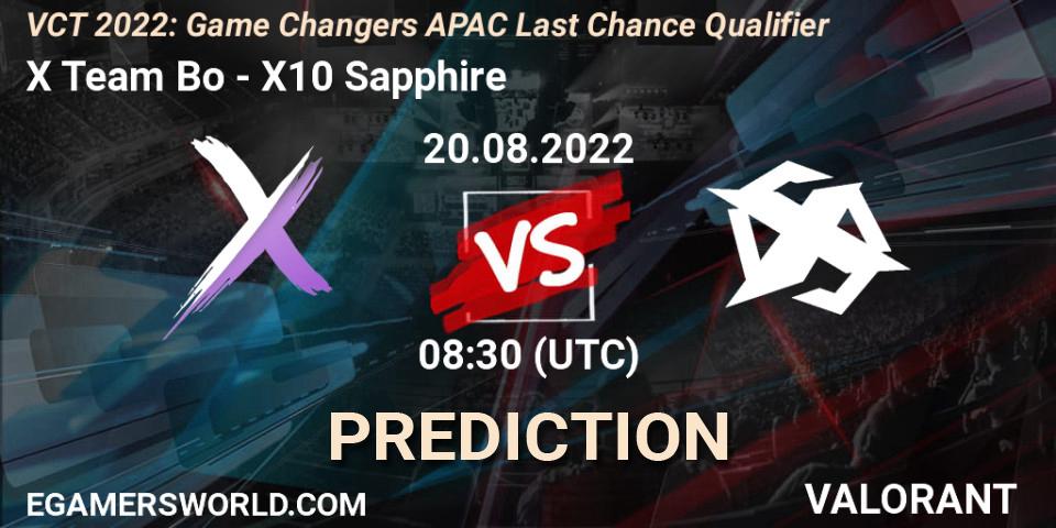 Prognoza X Team Bo - X10 Sapphire. 20.08.2022 at 08:30, VALORANT, VCT 2022: Game Changers APAC Last Chance Qualifier