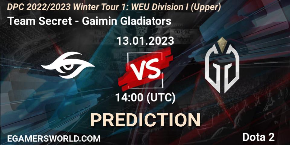 Prognoza Team Secret - Gaimin Gladiators. 13.01.2023 at 13:55, Dota 2, DPC 2022/2023 Winter Tour 1: WEU Division I (Upper)