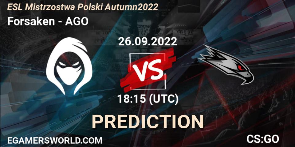 Prognoza Forsaken - AGO. 26.09.2022 at 18:15, Counter-Strike (CS2), ESL Mistrzostwa Polski Autumn 2022