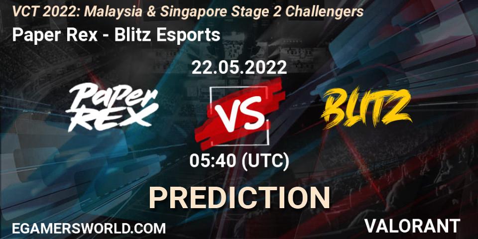 Prognoza Paper Rex - Blitz Esports. 22.05.2022 at 05:40, VALORANT, VCT 2022: Malaysia & Singapore Stage 2 Challengers