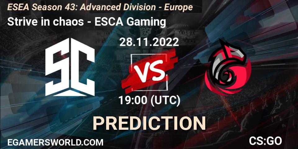 Prognoza Strive in chaos - ESCA Gaming. 28.11.2022 at 19:00, Counter-Strike (CS2), ESEA Season 43: Advanced Division - Europe