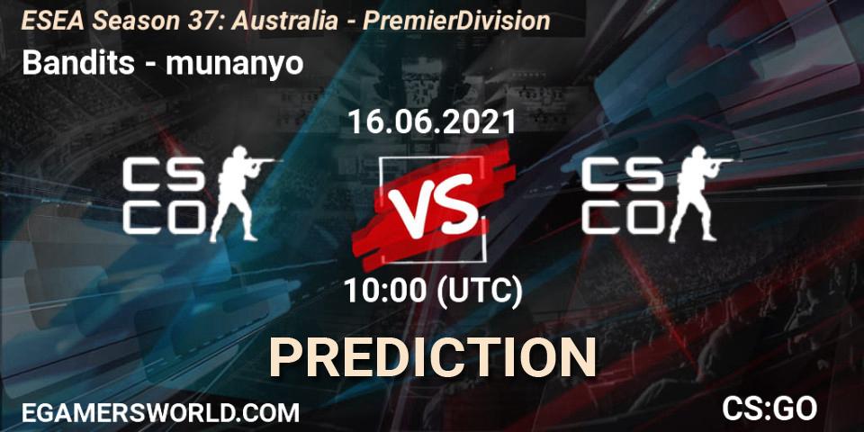 Prognoza Bandits - munanyo. 16.06.2021 at 10:00, Counter-Strike (CS2), ESEA Season 37: Australia - Premier Division